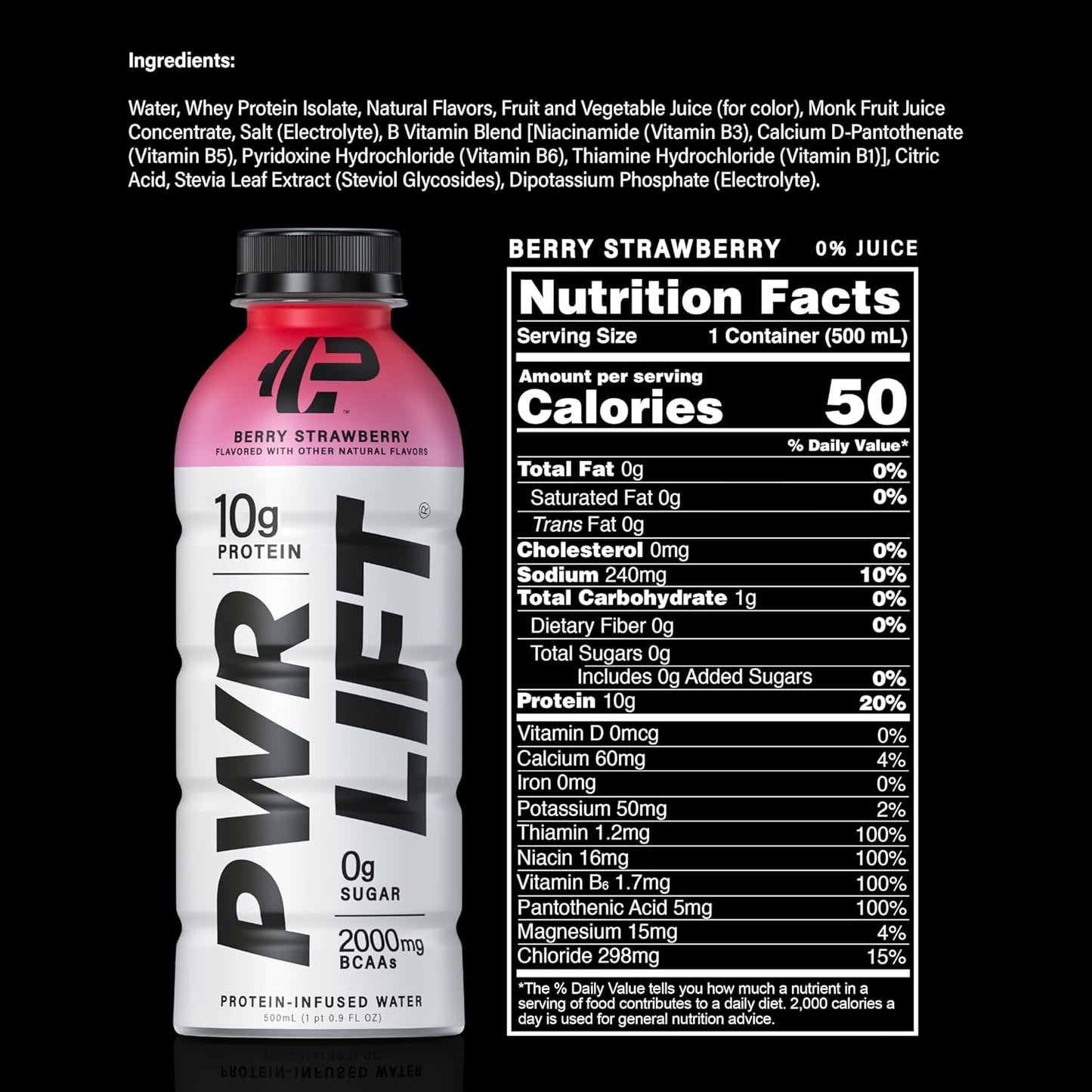 Whey Protein Water Sports Drink by PWR LIFT, Berry Strawberry, 16.9oz