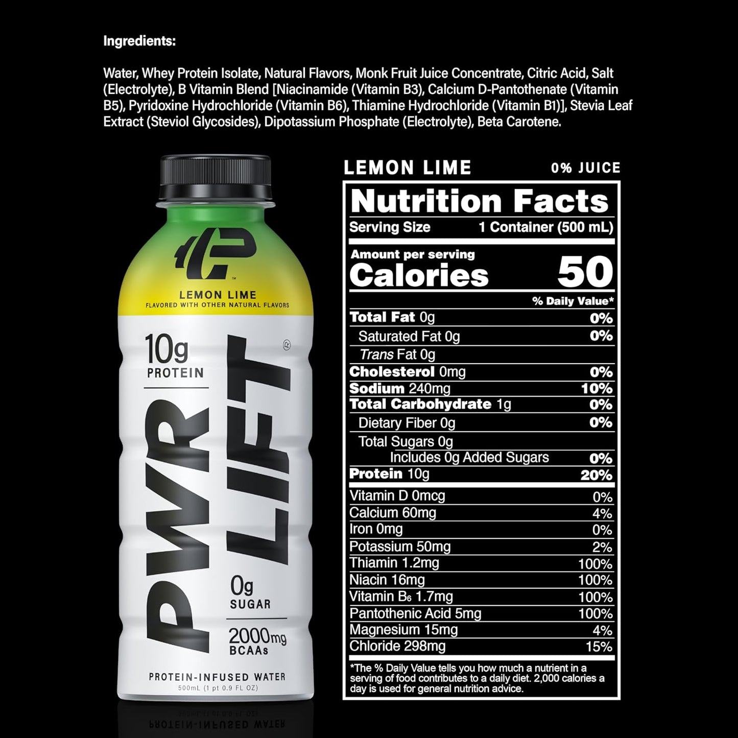 Whey Protein Water Sports Drink by PWR LIFT, Lemon Lime, 16.9oz