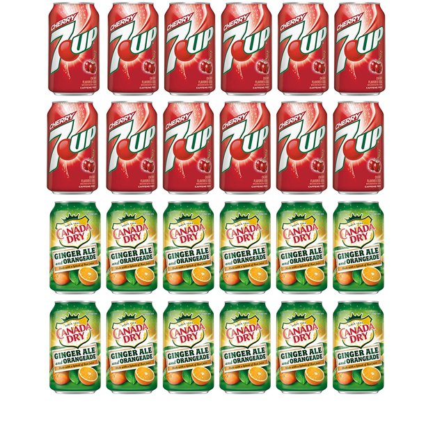 Variety Soda pack , 12 fl oz , 7UP CHERRY, CANADA DRY GINGER ALE AND ORANGEADE
