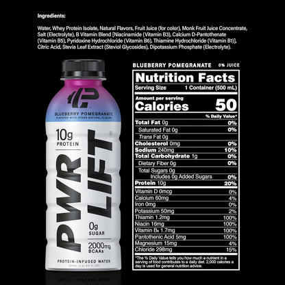 Whey Protein Water Sports Drink by PWR LIFT, Blueberry Pomegranate, 16.9oz