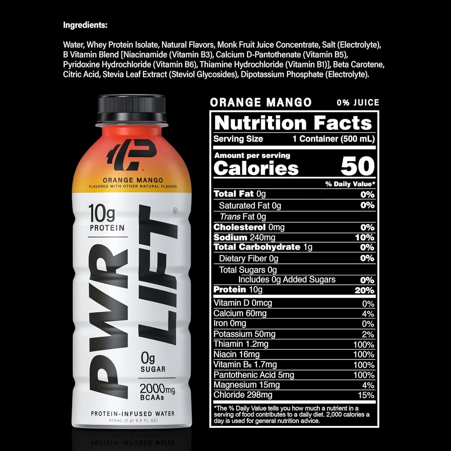 Whey Protein Water Sports Drink by PWR LIFT, Orange Mango, 16.9oz