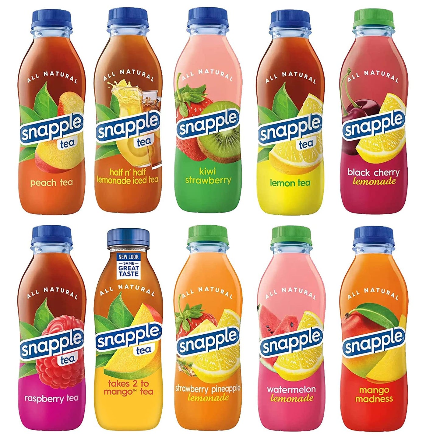 Snapple Juice Variety Drinks: 10 Different Flavors: 16 Fl Oz Plastic Bottle