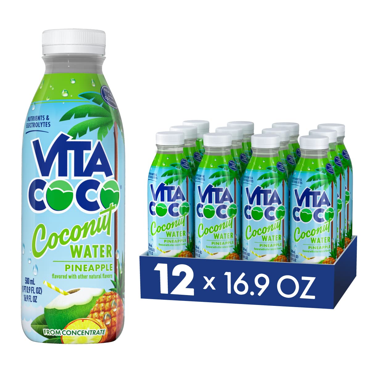Vita Coco Coconut Water Pineapple, 16.9oz Slim Bottle