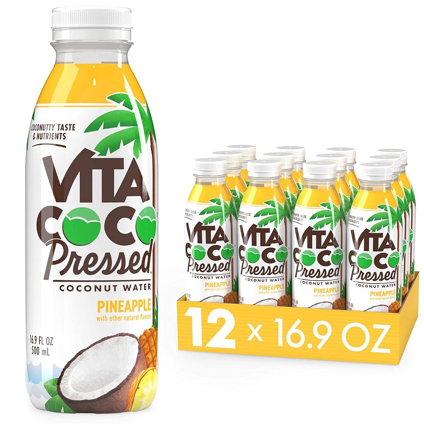 Vita Coco Pressed Coconut Water Pineapple, 16.9oz Slim Bottle